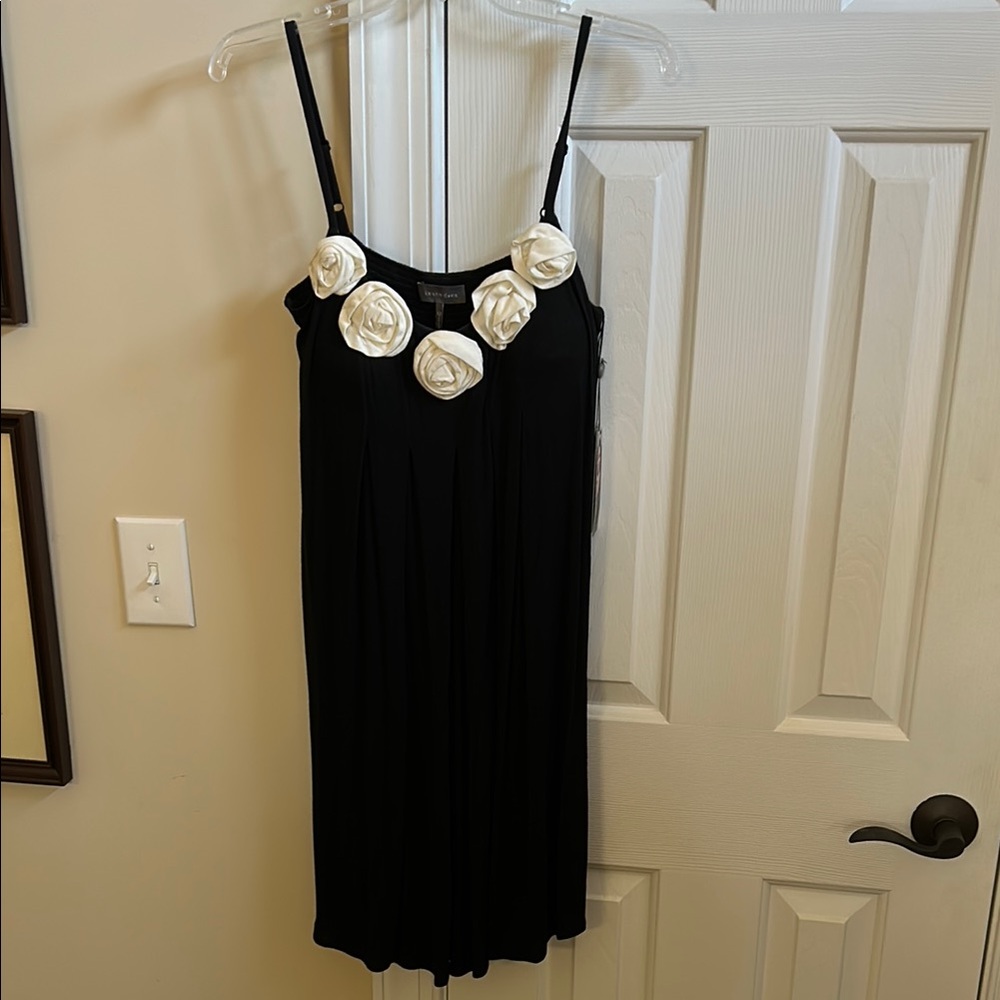 Kristin Davis Black Dress with Cream Floral Details